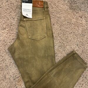 Ralph Lauren Jeans Womens Size 8 Petite Olive Gold High Rise Skinny Ankle $165